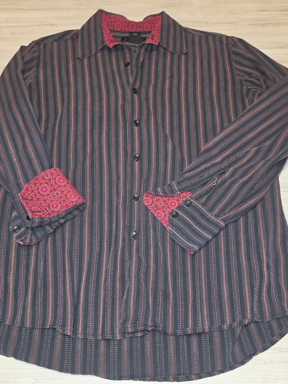 J. Ferrar Button Up Long Sleeve Shirt Men's Black Size Large 16-16.5 B7